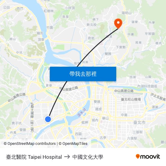 臺北醫院 Taipei Hospital to 中國文化大學 map