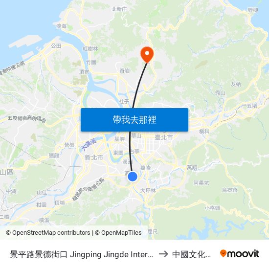 景平路景德街口 Jingping Jingde Intersection to 中國文化大學 map