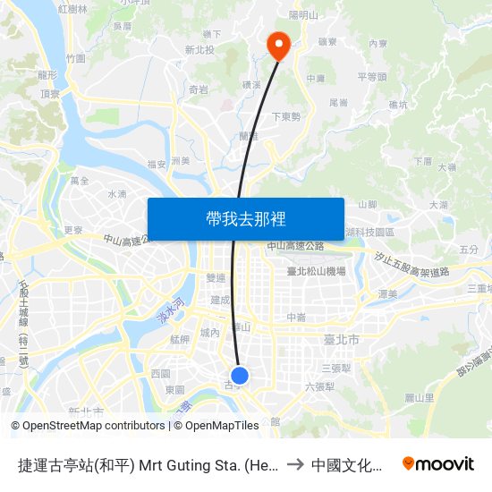 捷運古亭站(和平) Mrt Guting Sta. (Heping) to 中國文化大學 map