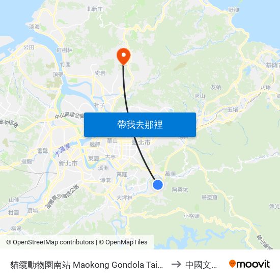 貓纜動物園南站 Maokong Gondola Taipei Zoo Station to 中國文化大學 map