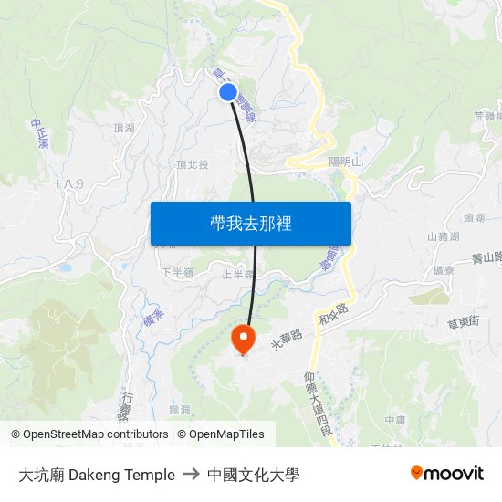 大坑廟 Dakeng Temple to 中國文化大學 map