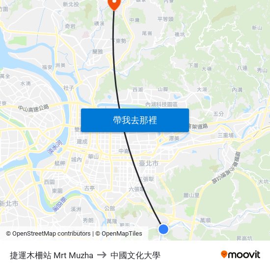 捷運木柵站 Mrt Muzha to 中國文化大學 map