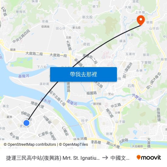 捷運三民高中站(復興路) Mrt. St. Ignatius High School to 中國文化大學 map