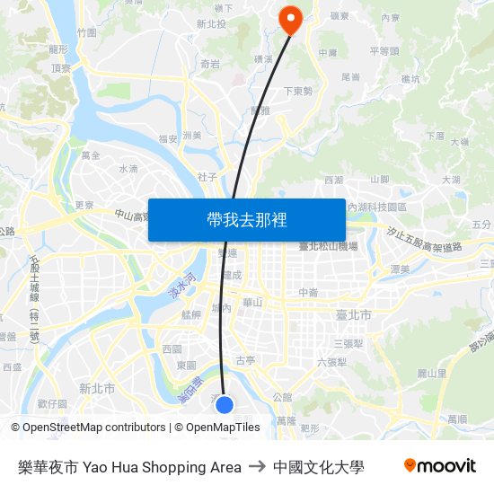 樂華夜市 Yao Hua Shopping Area to 中國文化大學 map