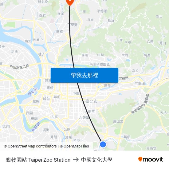 動物園站 Taipei Zoo Station to 中國文化大學 map