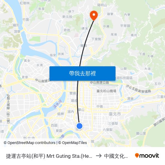 捷運古亭站(和平) Mrt Guting Sta.(Heping) to 中國文化大學 map