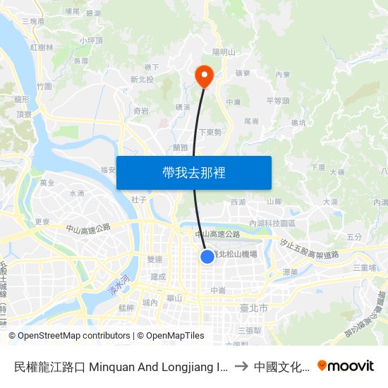 民權龍江路口 Minquan And Longjiang Intersection to 中國文化大學 map