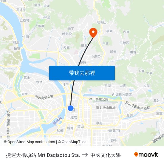 捷運大橋頭站 Mrt Daqiaotou Sta. to 中國文化大學 map