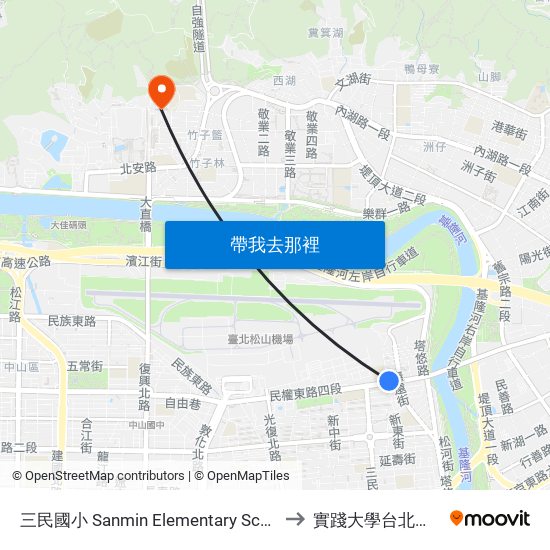 三民國小 Sanmin Elementary School to 實踐大學台北校區 map