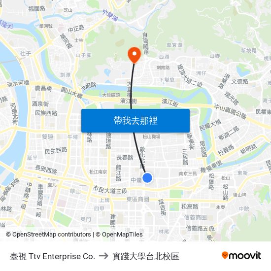 臺視 Ttv Enterprise Co. to 實踐大學台北校區 map