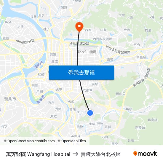 萬芳醫院 Wangfang Hospital to 實踐大學台北校區 map