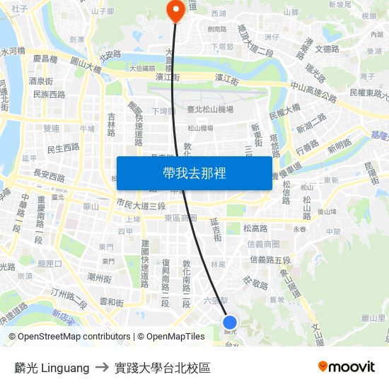 麟光 Linguang to 實踐大學台北校區 map