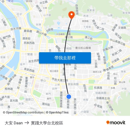 大安 Daan to 實踐大學台北校區 map