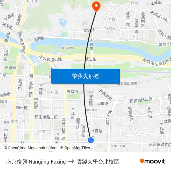 南京復興 Nangjing Fuxing to 實踐大學台北校區 map