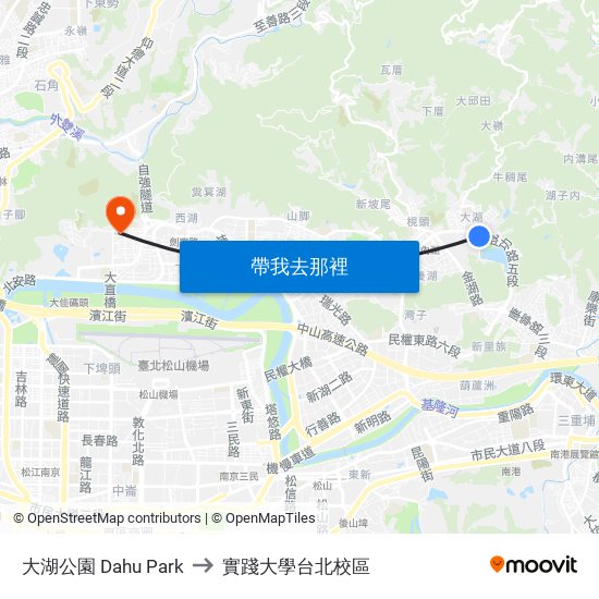 大湖公園 Dahu Park to 實踐大學台北校區 map