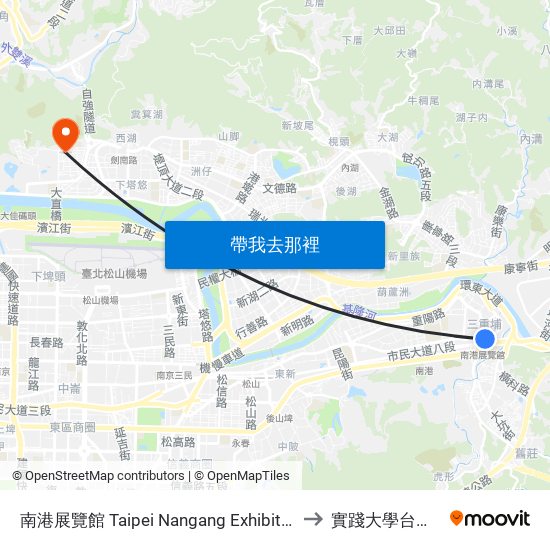 南港展覽館 Taipei Nangang Exhibition Center to 實踐大學台北校區 map