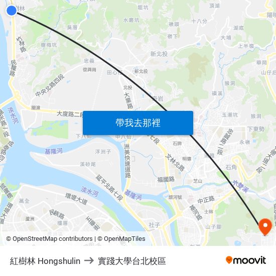 紅樹林 Hongshulin to 實踐大學台北校區 map