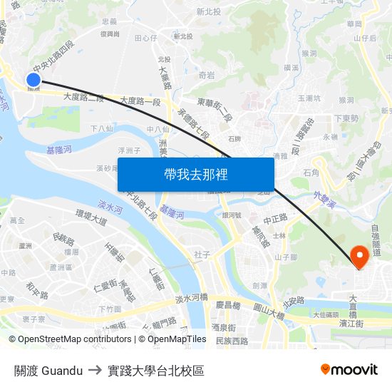 關渡 Guandu to 實踐大學台北校區 map