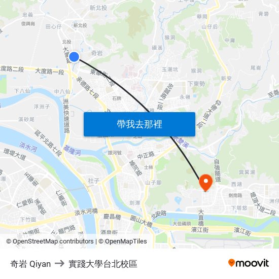 奇岩 Qiyan to 實踐大學台北校區 map