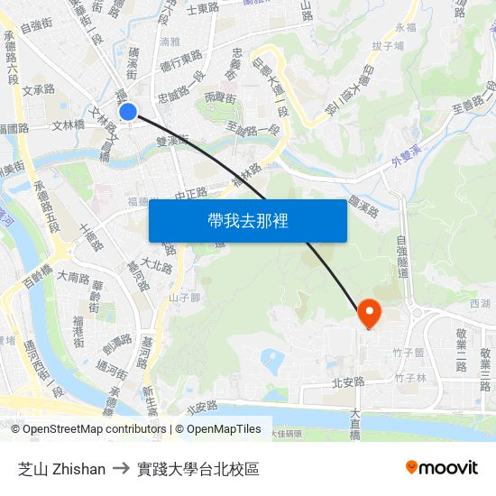 芝山 Zhishan to 實踐大學台北校區 map