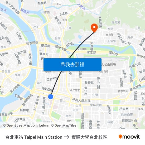 台北車站 Taipei Main Station to 實踐大學台北校區 map