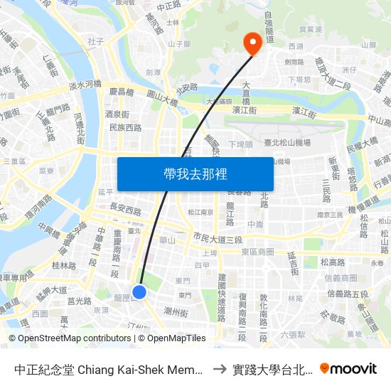 中正紀念堂 Chiang Kai-Shek Memorial Hall to 實踐大學台北校區 map