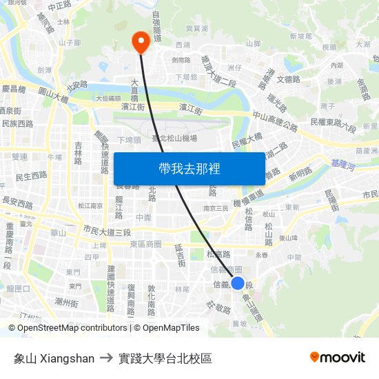 象山 Xiangshan to 實踐大學台北校區 map