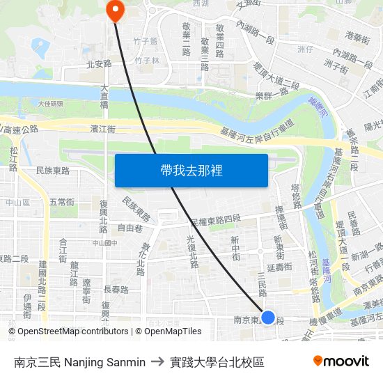 南京三民 Nanjing Sanmin to 實踐大學台北校區 map