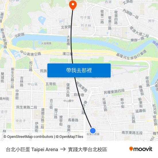 台北小巨蛋 Taipei Arena to 實踐大學台北校區 map