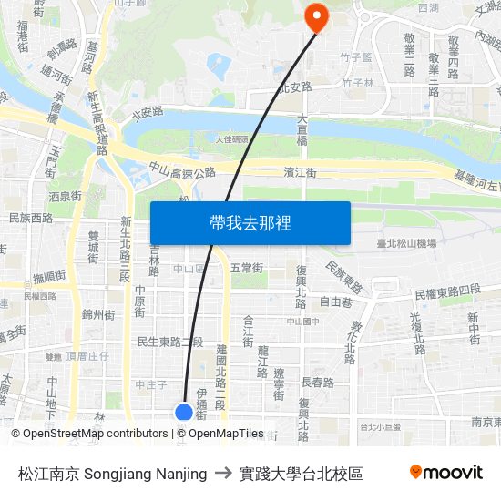 松江南京 Songjiang Nanjing to 實踐大學台北校區 map