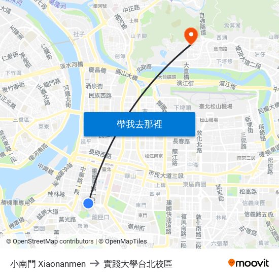 小南門 Xiaonanmen to 實踐大學台北校區 map