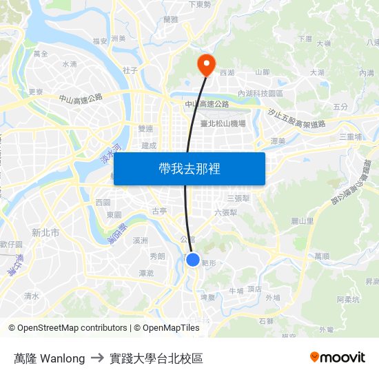 萬隆 Wanlong to 實踐大學台北校區 map