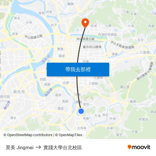 景美 Jingmei to 實踐大學台北校區 map