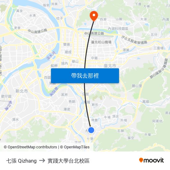 七張 Qizhang to 實踐大學台北校區 map