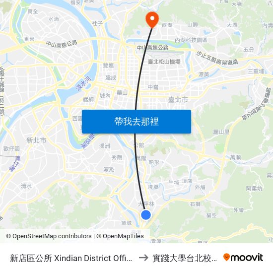 新店區公所 Xindian District Office to 實踐大學台北校區 map