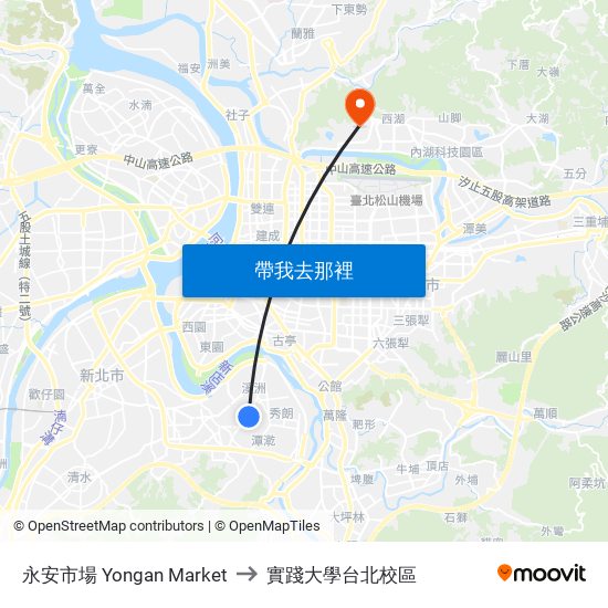 永安市場 Yongan Market to 實踐大學台北校區 map