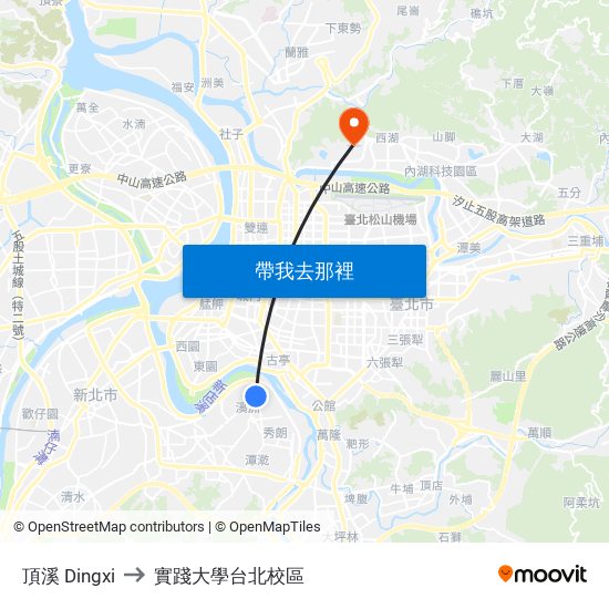 頂溪 Dingxi to 實踐大學台北校區 map