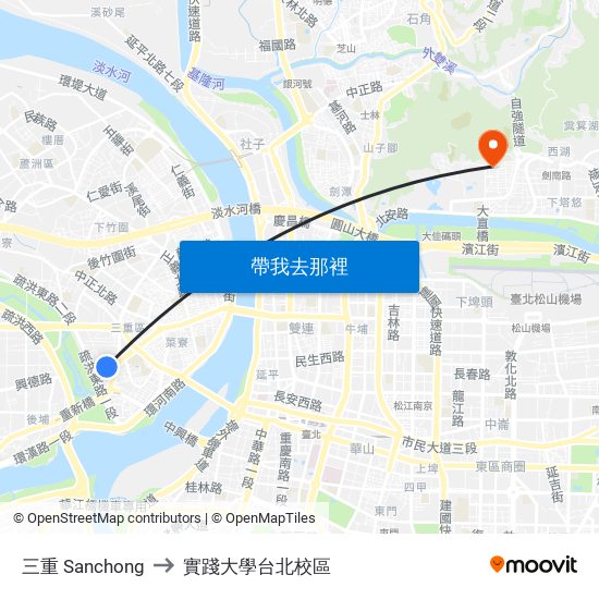 三重 Sanchong to 實踐大學台北校區 map
