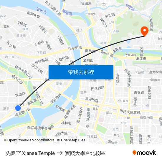 先嗇宮 Xianse Temple to 實踐大學台北校區 map