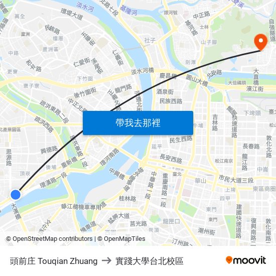 頭前庄 Touqian Zhuang to 實踐大學台北校區 map