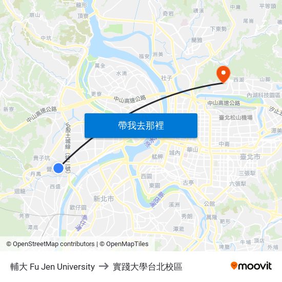 輔大 Fu Jen University to 實踐大學台北校區 map