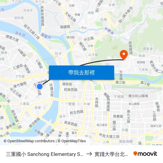 三重國小 Sanchong Elementary School to 實踐大學台北校區 map