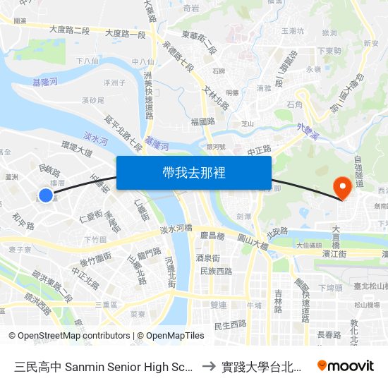 三民高中 Sanmin Senior High School to 實踐大學台北校區 map