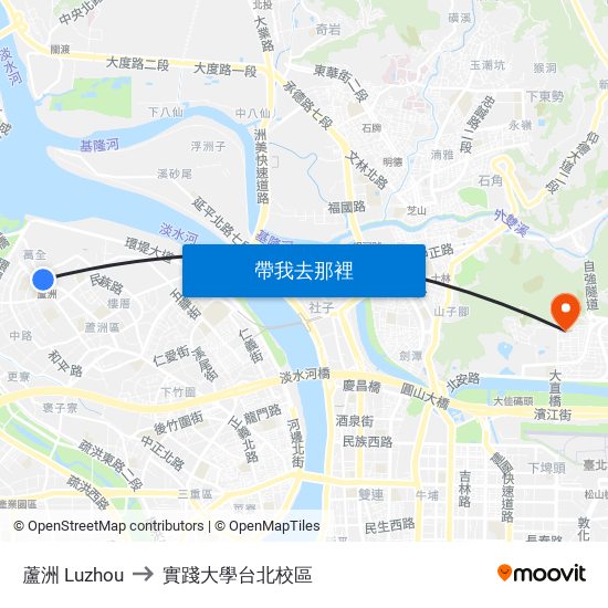 蘆洲 Luzhou to 實踐大學台北校區 map