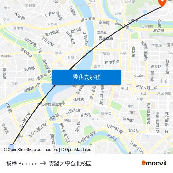 板橋 Banqiao to 實踐大學台北校區 map