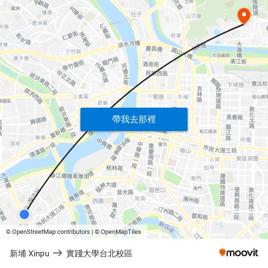 新埔 Xinpu to 實踐大學台北校區 map