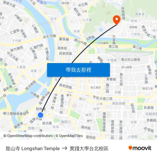龍山寺 Longshan Temple to 實踐大學台北校區 map