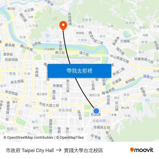 市政府 Taipei City Hall to 實踐大學台北校區 map