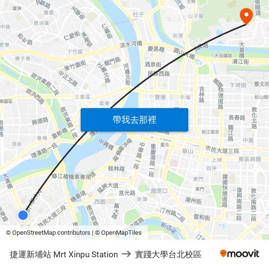 捷運新埔站 Mrt Xinpu Station to 實踐大學台北校區 map