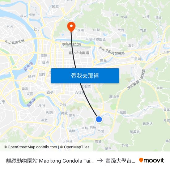 貓纜動物園站 Maokong Gondola Taipei Zoo Station to 實踐大學台北校區 map